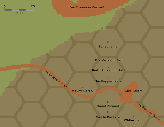 The Pepperfields, visualized on a 25 mile hex grid